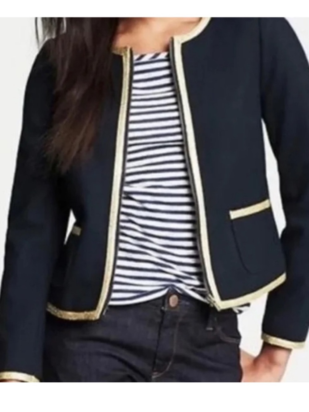 BANANA REPUBLIC Navy Tweed Jacket Gold Trimmed